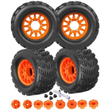 Imagem de hopsupRC RC 12mm/14mm Truck Wheel Tires for 1/10 Rustler Stampede Hoss,Granite Vorteks Big Rock,Axial Losi Redcat Rc4wd,4pcs 12mm/14mm Hex Rc Truck Tires,Orange