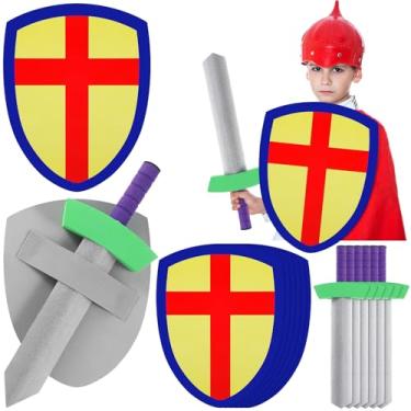 Imagem de Motionchic 6 Sets Foam Sword and Shield Knight Set Medieval Joust Sword and Shield Play Set Foam Weapons for Kids Play Fighting Role Play Costume Party Birthday Activities Accessories Gifts