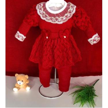 Imagem de Saída de maternidade de menina vestido bufante em tricot 4 peças - Din