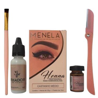 Imagem de Kit Sobrancelha Henna 2.5g Menela Pincel Chanfrado e Navalha - Trattim