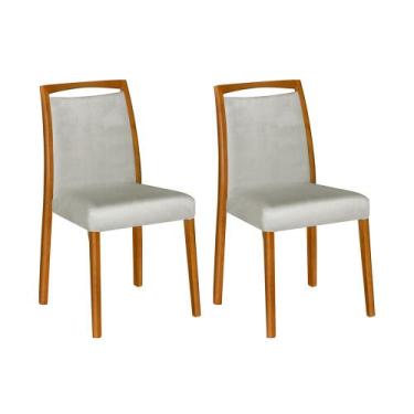 Imagem de Kit 2 Cadeiras de Jantar Luxo Estofadas Jade Linho Cinza Base Madeira 