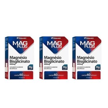 Imagem de Kit 3 Mag Plus Magnésio Bisglicinato 60 Capsulas. Herbamed