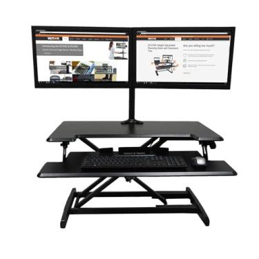 Imagem de Victor DCX610 Mesa de pé compacta ajustável de altura | Preto| Mesa de monitor duplo de 83,8 cm de largura e estação de trabalho para laptop | Compatível com a maioria dos braços de monitor
