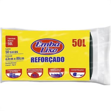 Imagem de Saco De Lixo Embalixo Reforcado 50L - 63X80Cm Preto Pacote Com 50 Saco