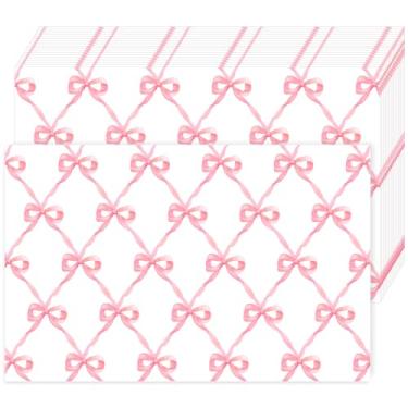 Imagem de JarThenaAMCS Pacote com 50 jogos americanos de papel com laço rosa, branco, rosa, tapete descartável, tapete de mesa de papel decorativo para decoração de mesa de aniversário de casamento, 28 x 43 cm