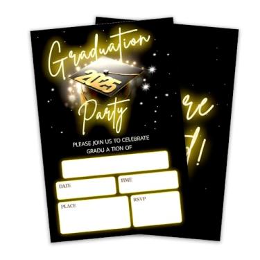 Imagem de Convite de formatura de 10 x 15 cm - 20 peças de cartão de convites com envelope - Universidade, cartão de convite de graduação de mestrado - 2025 Golden Parabéns Graduate Celebration Party Supplies -