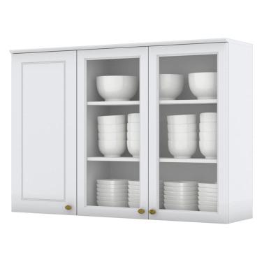 Imagem de Armario Aereo 3 Portas Vidro MDF 120 cm Americana C363 Branco Henn