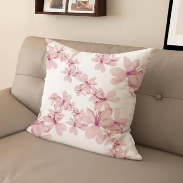 Imagem de Sladjana [Estilo idílico] Capa de almofada impressa digital tipo linho - Padrão floral rosa dupla face, design com zíper invisível (40,6 x 40,6 cm, FSWM-H)