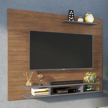Imagem de Painel para TV Até 65 Polegadas Orlando 3 Prateleiras Freijó/Cinza - Irm Móveis