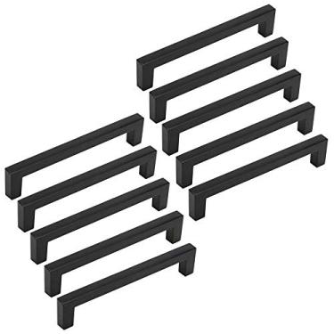 Imagem de Puxador de armário de bar 10 peças - puxador de porta de armário e gaveta de armário moderno puxadores de gaveta de armário, alças pretas para guarda-roupa de cozinha em casa (distância do furo preto: