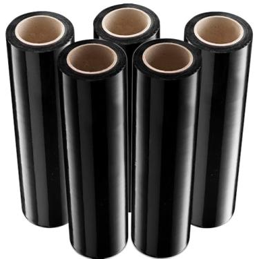 Imagem de 5 Bobinas de Filme Plástico Stretch Preto 500mm x 200 metros 2kg para Embalagem e Paletização