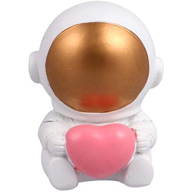 Imagem de FRECI Mini enfeite de astronauta resina abraço coração astronauta topo de bolo para decoração de festa de aniversário temática do espaço sideral - prata