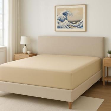 Imagem de Lençol King Avulso com Elástico 300 Fios 100% Algodão Egípcio – Toque Macio e Frescor Natural (Bege)