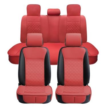 Imagem de Elantrip Capa de assento de carro conjunto completo de couro protetor de assento de carro ajuste universal para a maioria dos carros, SUVs e caminhões, protetor de assento dianteiro e traseiro à prova