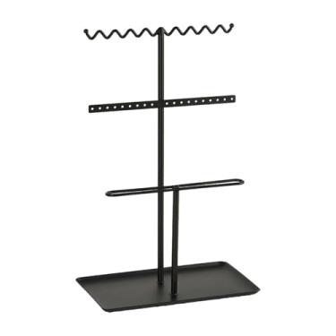 Imagem de LCSVCCXA Suporte para exibição de joias, brincos, bandeja criativa de 3 camadas, suporte para colar, para transmissão ao vivo, showroom, loja, Preto
