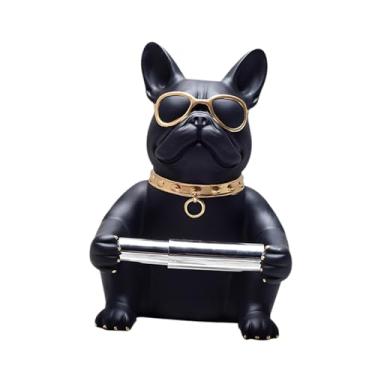 Imagem de IEUDNS Suporte para papel higiênico, decoração de estátua de cachorro, organizador moderno de guardanapos, enfeite de mesa para armazenamento de banheiro, Preto