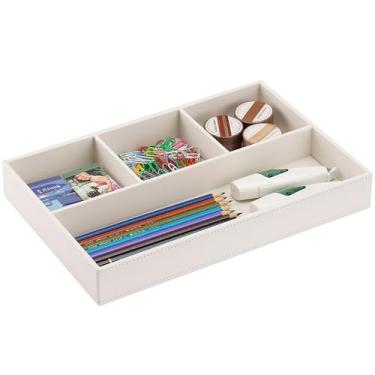 Imagem de KINGFOM Bandeja de gaveta de couro com 5 compartimentos para mesa, artigos de papelaria, organizador de artigos diversos, caixa de armazenamento para caneta e lápis (B-preto)