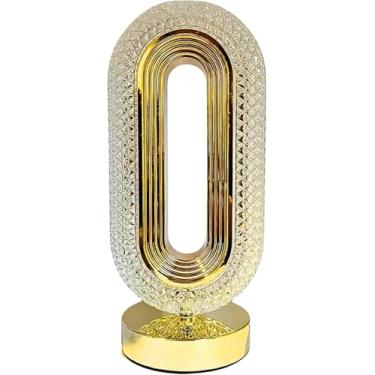 Imagem de Luminária de Mesa Decorativa Recarregável Tipo Cristal e Metal Acabamento Dourado - Abajur Quarto com 3 Tipos de Iluminação LED, Intensidade Ajustável, Touch, USB-C - Decoração Quarto, Sala (Oval)