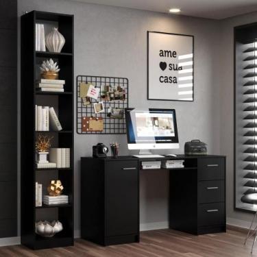 Imagem de Escrivaninha Alaska e Estante Livreiro 6906 Preto - MADESA