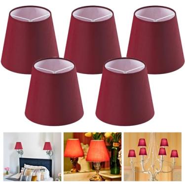 Imagem de GO&SO Conjunto De 5 Abajures Pequenos Cor Vinho, 10 Cm Altura (Lâmpada Encaixe), Lustre, Mini Abajur Tecido Seda Sintética Para Mesa, Lustres, Arandelas Parede
