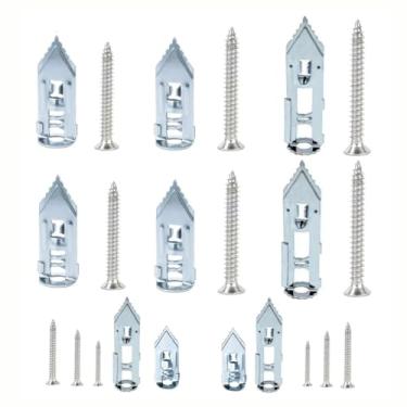 Imagem de TOOMYAUTO Kit de 120 peças de anchos de dilatação de drywall, 2 tamanhos de âncoras de parede de aço banhado a zinco prata resistente com 3 tamanhos de expansão diferentes, conjunto de parafusos, sem