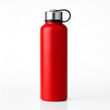 Imagem de Garrafa de Água Térmica 1 Litro em Aço Inox Com Parede Dupla e Tampa Em Aço Inoxidável Com Anel De Silicone Para Vedação Com Alça Para Transporte, Mantém Bebidas Quente ou Frio (Vermelho)