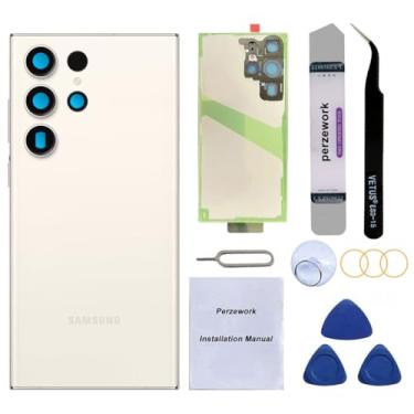 Imagem de Perzework Substituição de vidro traseiro traseiro para Samsung Galaxy S23 Ultra 6,8 polegadas com kit de ferramentas de reparo e manual (creme)
