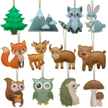 Imagem de Moukeren Conjunto de 12 peças de enfeites de animais da floresta de feltro de Natal, meus amigos da floresta, conjunto de enfeites para decoração de árvore de Natal