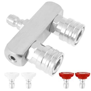 Imagem de Tzdxfgl Conjunto de pontas de lavadora de pressão de aço inoxidável 5000PSI ponta de bocal de arruela elétrica de 1/4 polegada de conexão rápida, bocal duplo para eletricidade 7,5 x 7,15 cm