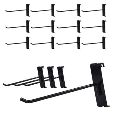 Imagem de NEESEEYEE Ganchos de parede de 15 cm, 12 peças de ganchos pretos resistentes para painéis de parede de grade, acessório de parede de grade para loja de varejo, garagem e feira