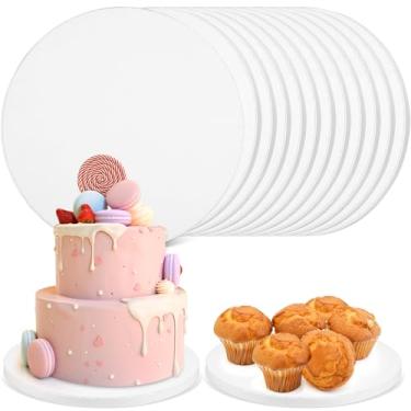 Imagem de DJAPWPX - 12 peças de tambor de bolo branco de 25 cm, tábua de bolo redonda segura, base de bolo de papelão ondulado de 12 mm de espessura, reutilizável, multicamadas, tambor para exibição de bolo