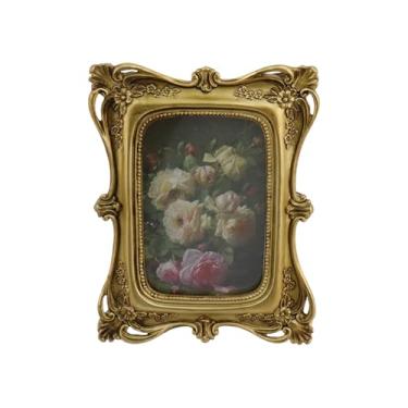 Imagem de Tighall Porta-retrato vintage 15 x 20 cm, moldura europeia vintage dourada de resina com frente de vidro, pendurar na parede de mesa, exibição de fotos (moldura quadrada, 15 cm x 20.3 cm)