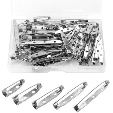 Imagem de 100 pinos prateados de barra de segurança com 3 furos, pinos de barra plana 20 mm-45 mm para artesanato faça você mesmo, fabricação de joias, crachá, etiqueta, tachinhas, citação