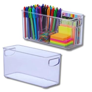 Imagem de Caixa Organizadora Transparente Multiuso com Alças 25cm x 10cm x 13cm | Organizador Transparente Retangular pequeno para Geladeira, Armário, Cozinha e Escritório