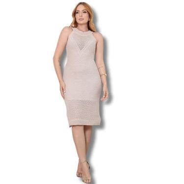 Imagem de Vestido Curto Feminino em Tricot Modal Vazado Furadinho Manga Cavada C