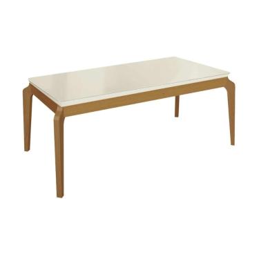Imagem de Mesa de Sala Jantar Petra Madeira Maciça c/ Tampo Madeirado c/ Vidro 200x100cm Carvalho/Off White - Kappesberg