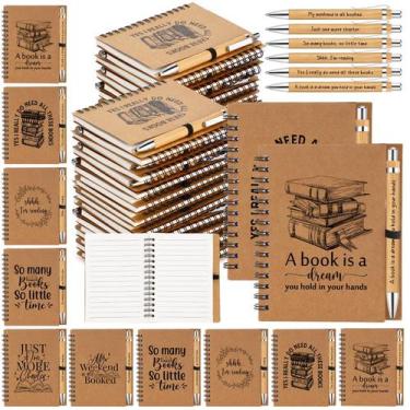 Imagem de Conjunto de caderno espiral e canetas de bambu Thenshop 30 marrons 10x