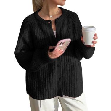 Imagem de Suéter de cardigã COZYPOIN feminino de malha grossa com botões