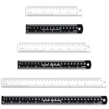 Imagem de ElevateTech Pacote com 6 réguas de metal, réguas de borda reta, escala dupla, métrico e imperial, 30 cm, 15 cm, 20 cm, réguas de escala arquitetônica, para escola, escritório, artesanato, presente