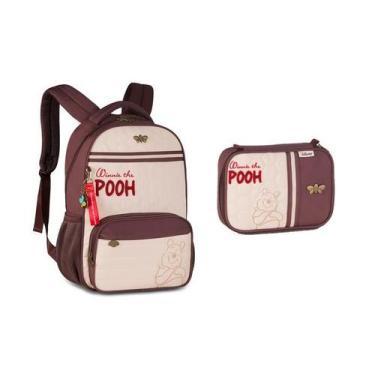 Imagem de Kit Mochila Costas Ursinho Pooh Juvenil Estojo Box Original Marrom - C
