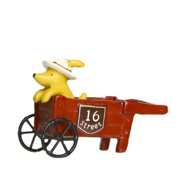 Imagem de Escultura de resina para decoração de jardim, cachorro fofo no carrinho
