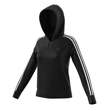 Imagem de Pulôver com capuz feminino Adidas Athletics Essential de algodão de lã com 3 listras, Black/White, Medium