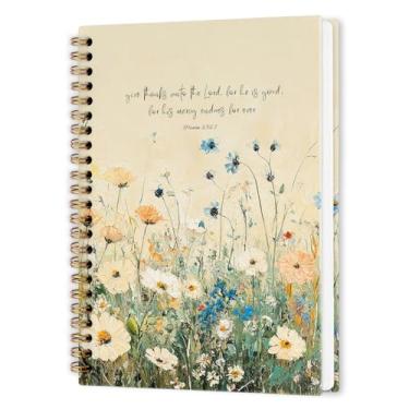 Imagem de nvucamd Caderno espiral, floral cristão, dê graças ao senhor, caderno de diário de flores silvestres da Bíblia, cadernos de oração para mulheres, presentes de material escolar de escritório religioso