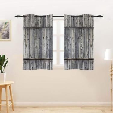 Imagem de TTQYFNM Cortinas de janela de porta de celeiro de madeira rústica, vintage, tábuas de madeira cinza, cortinas de janela blackout, tratamentos para quarto, sala de estar, cozinha, conjunto de 2 painéis