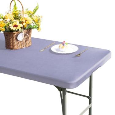 Imagem de GORGECRAFT Toalha de mesa retangular de piquenique de 182 x 75 cm, impermeável, elástica, de poliéster, azul ardósia, serve para mesas dobráveis de 1,8 m, capas de mesa laváveis e laváveis para