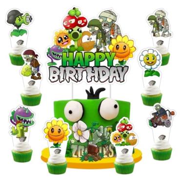 Imagem de 25Pcs Plants and Zombies Cake Decorations with 24pcs Cupcake Toppers, 1pcs Cake Topper for Kids Birthday Party Supplies