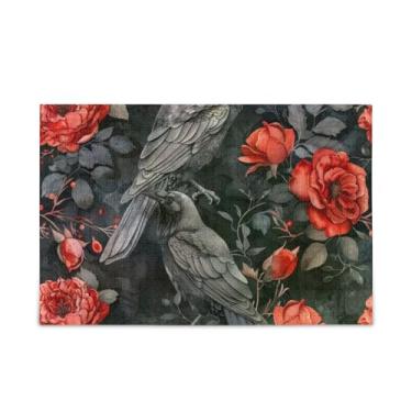 Imagem de WELLDAY Quebra-cabeça pássaros corvos em rosas 1000 peças grande jogo de arte para adultos adolescentes