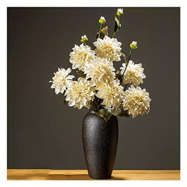 Imagem de LMJYU Flores falsas simulação buquê corredor decoração conjunto floral arranjo de flores falsas outono dália flores artificiais com vaso