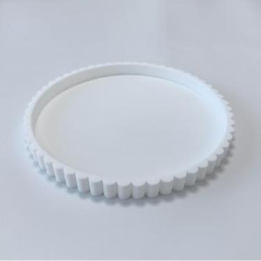 Imagem de Bandeja redonda de silicone para banheiro, organizador decorativo para sabonete, perfume, vela, bancada de cozinha, decoração de mesa de centro (branca, borda de renda de 23 cm)