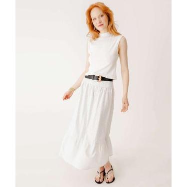 Imagem de Saia Midi Feminina Listrada Babado Marisa-58079, Branco, P